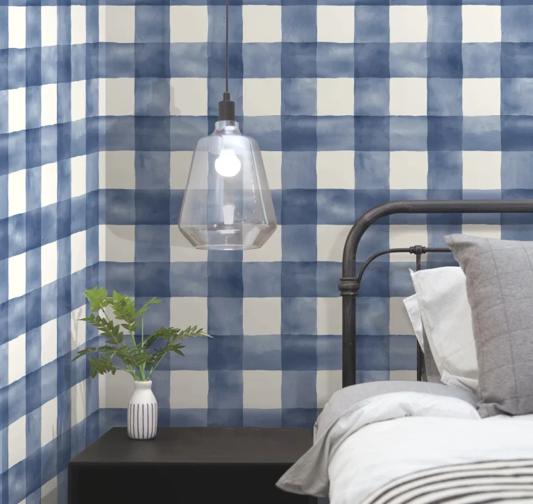 Checkmate Watercolor Plaid Peel and Stick Wallpaper - Blue — Ảnh 3