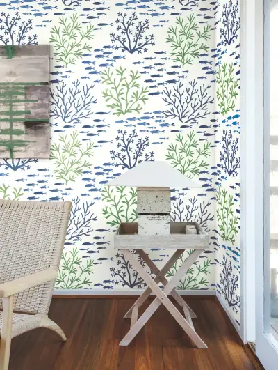 Marine Garden Wallpaper - Green & Blue