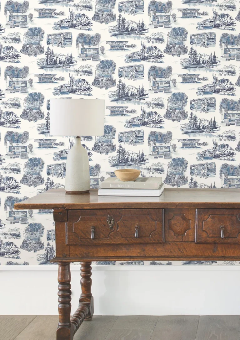 Modern Vista Toile Wallpaper - Navy — Ảnh 3