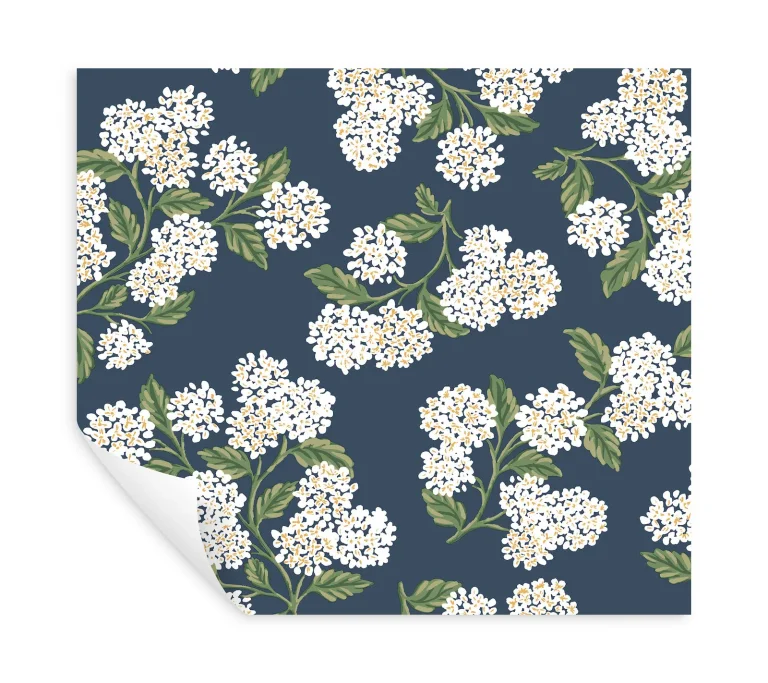Rifle Paper Co. Hydrangea Peel and Stick Wallpaper - Navy & White — Ảnh 6