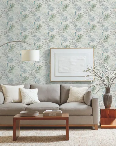 Handpainted Songbird Wallpaper - Turquiose