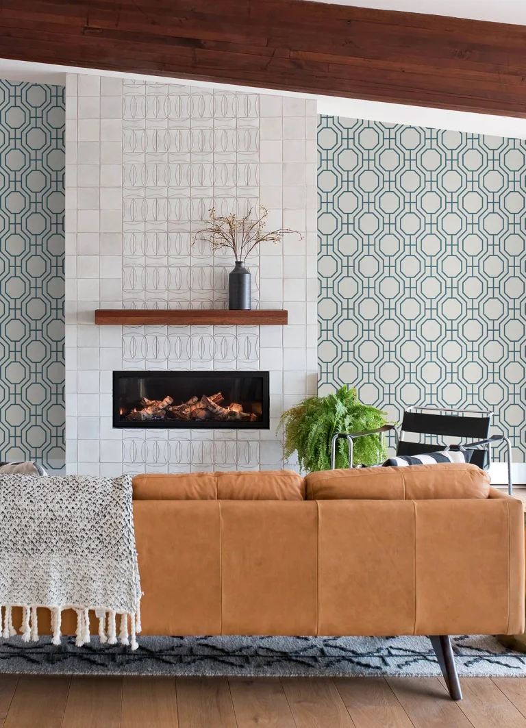 Manor Geometric Trellis Wallpaper - Blue — Image 5