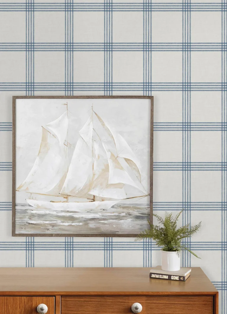Chesapeake Twain Plaid Wallpaper - Denim and Eggshell — Ảnh 4