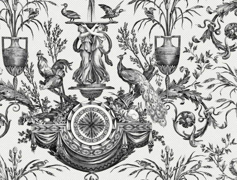 Avian Fountain Toile Wallpaper - Black — Ảnh 6
