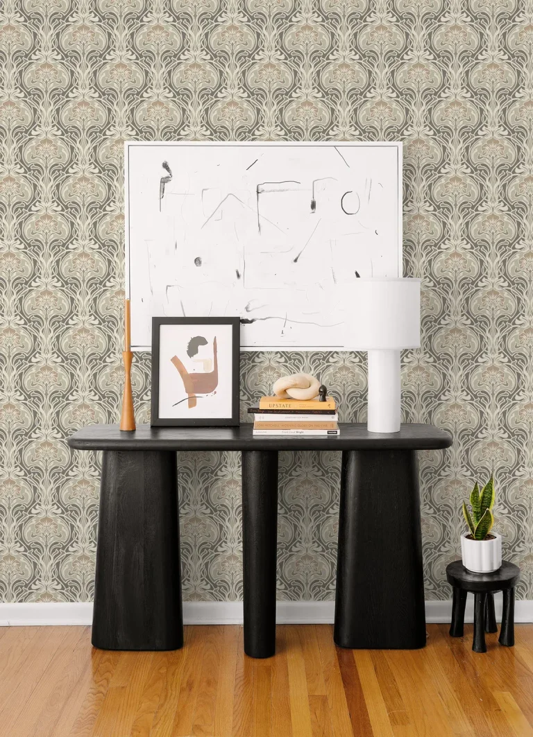 Mucha Botanical Ogee Wallpaper - Dark Grey — Image 6
