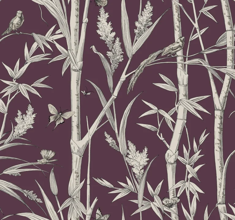 Bambou Toile Wallpaper - Burgundy — Ảnh 2