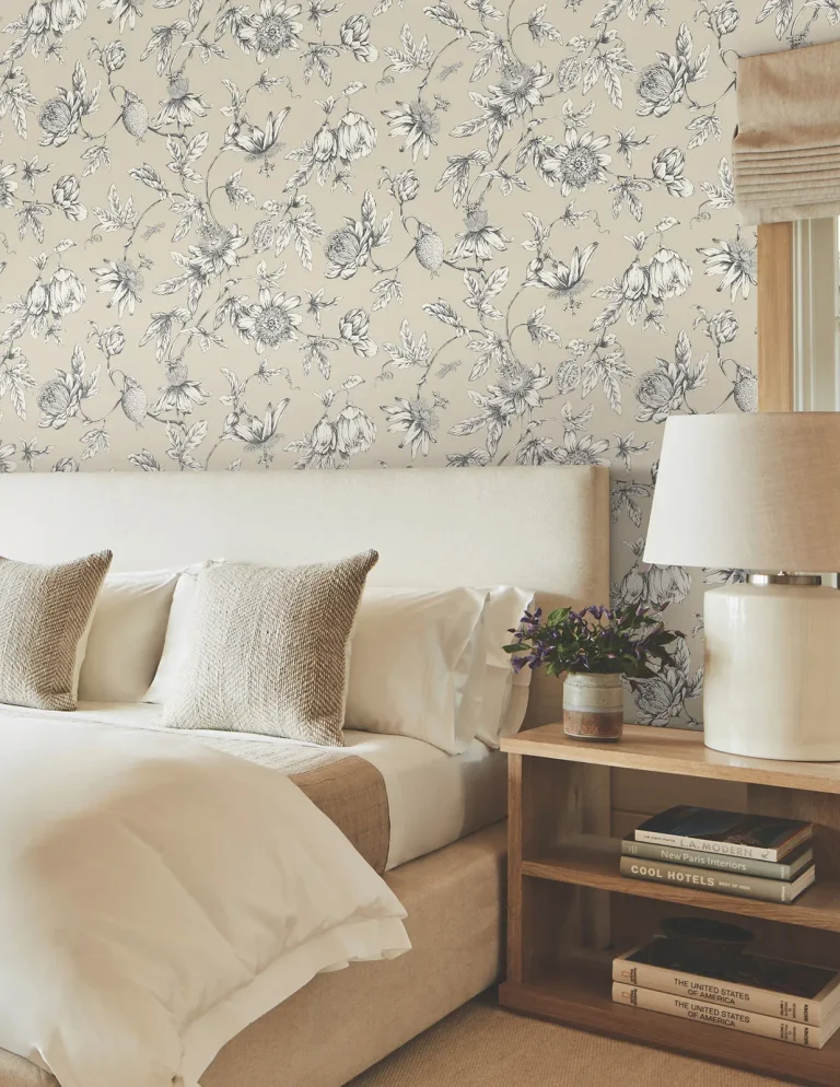 Passion Flower Toile Wallpaper - Beige — Image 5