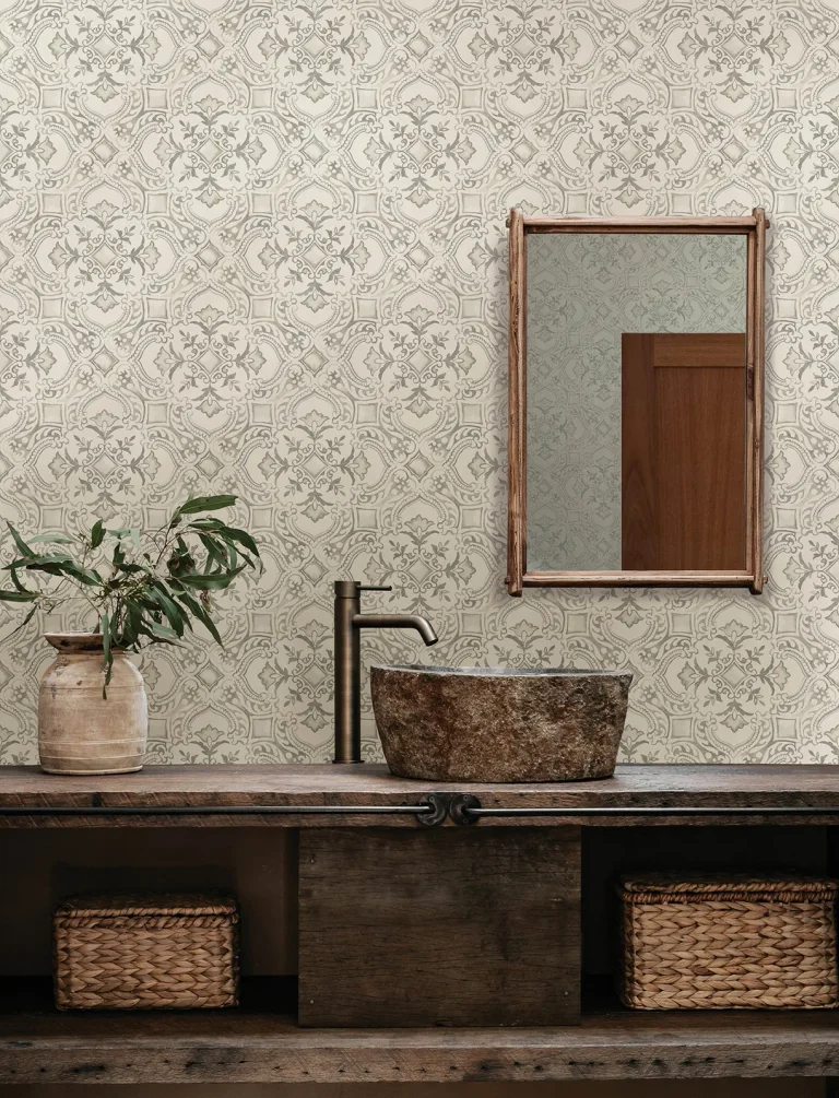 Chesapeake Marjoram Floral Tile Wallpaper - Light Grey — Ảnh 5