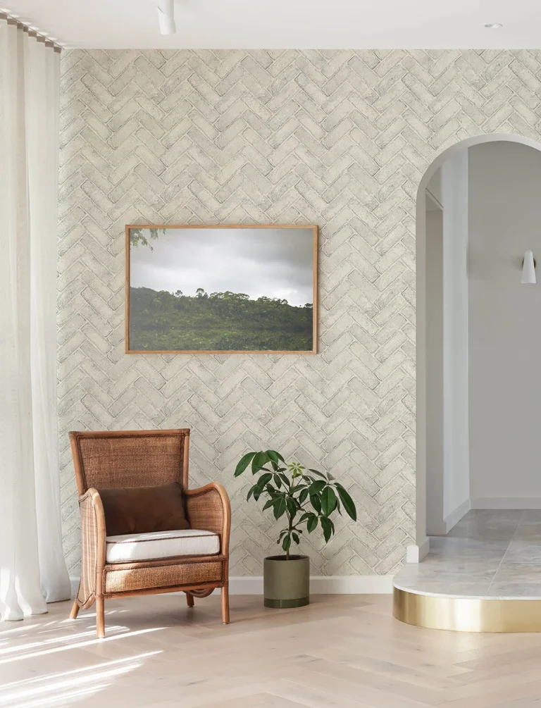 Chesapeake Canelle Brick Herringbone Wallpaper - White — Ảnh 2
