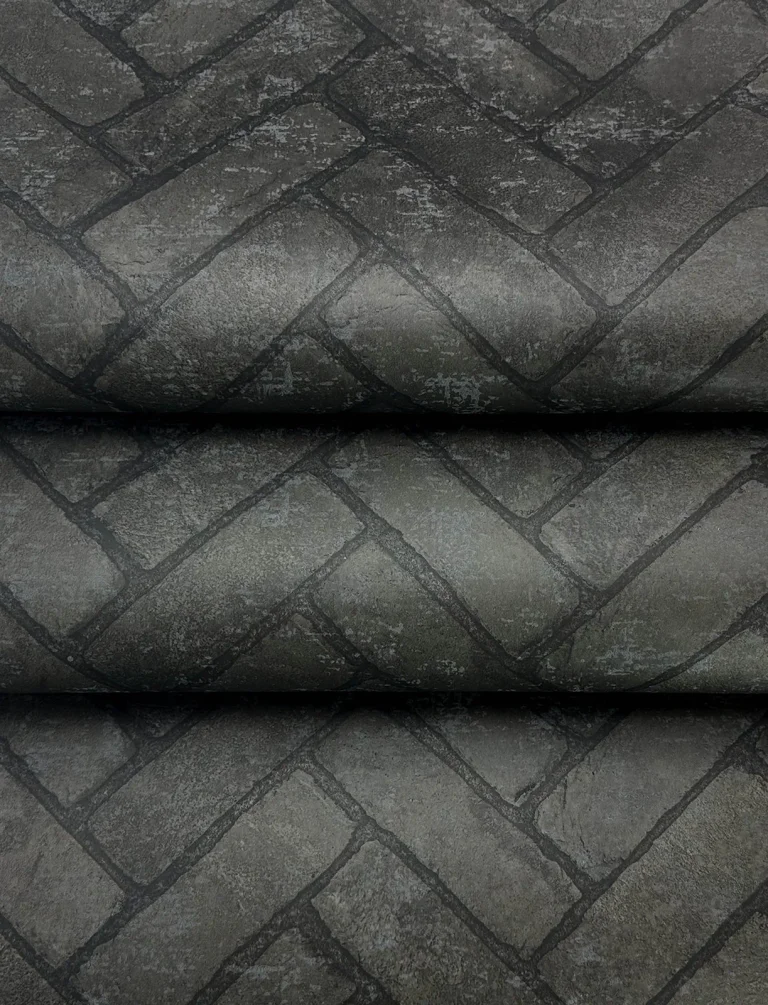 Chesapeake Canelle Brick Herringbone Wallpaper - Black — Image 3