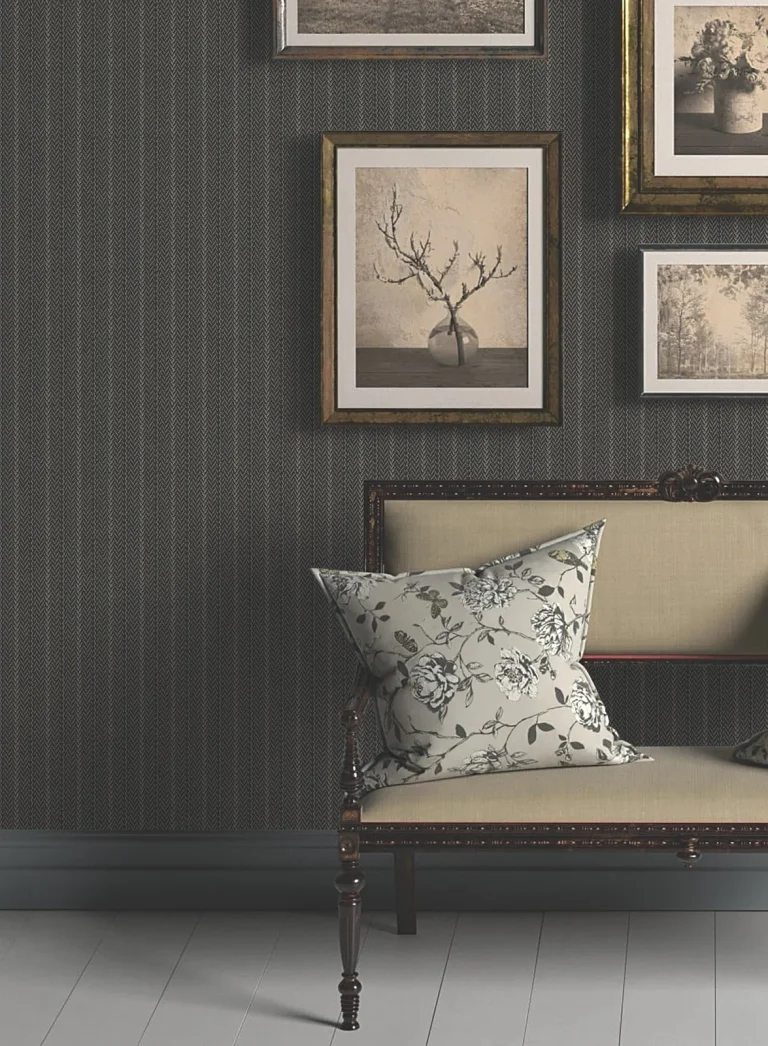 Ronald Redding Elkan Stripe Herringbone Wallpaper - Black — Ảnh 5