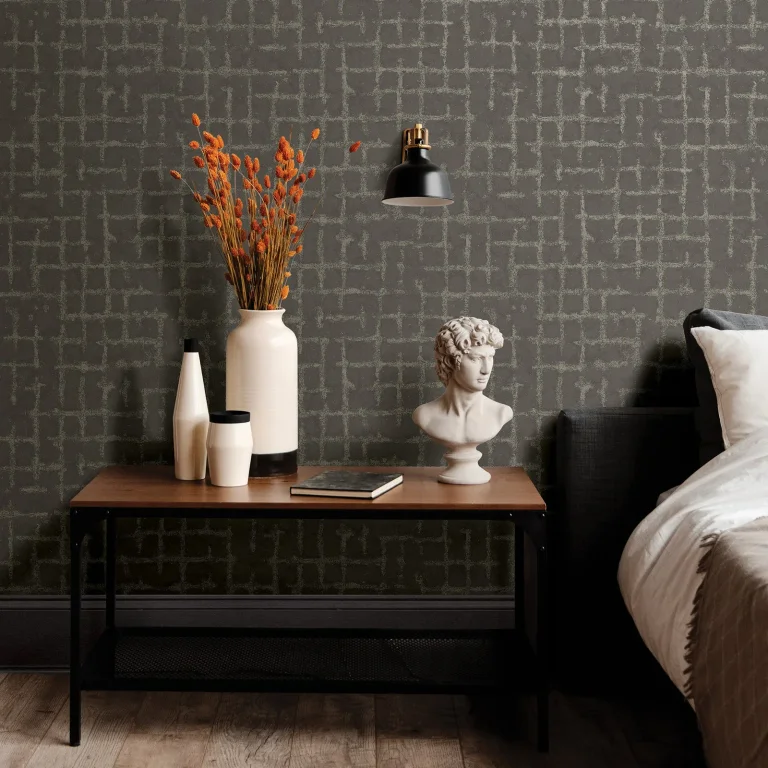 Shea Distressed Geometric Wallpaper - Charcoal — Ảnh 4