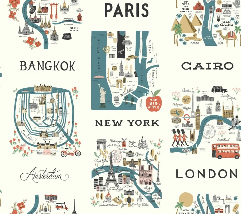 Rifle Paper Co. City Maps Wallpaper - Blue & Red — Ảnh 5