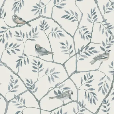 Crossbill Branches Wallpaper - Light Blue