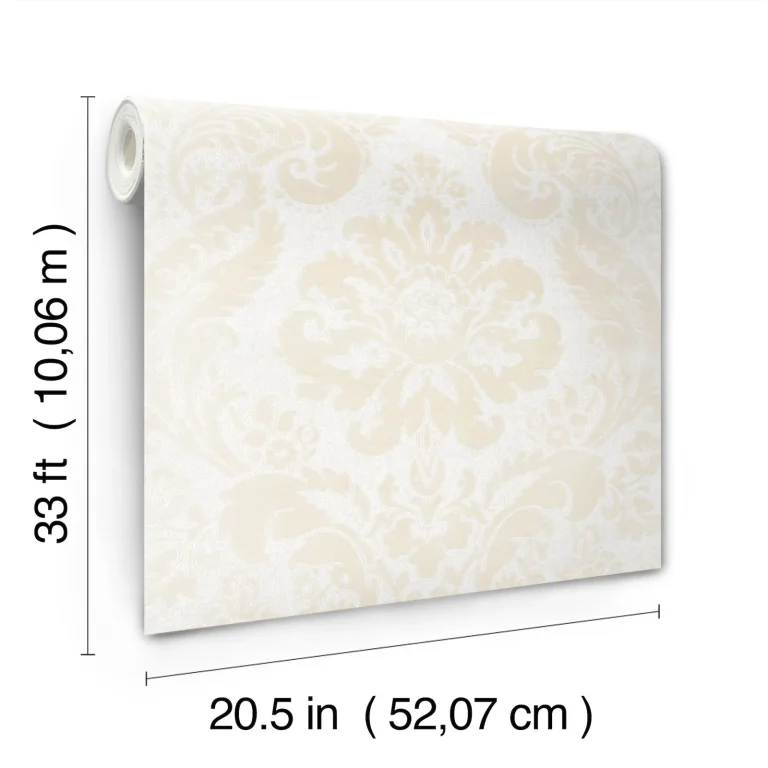 Shadow Flocked Damask Wallpaper - Cream — Image 4