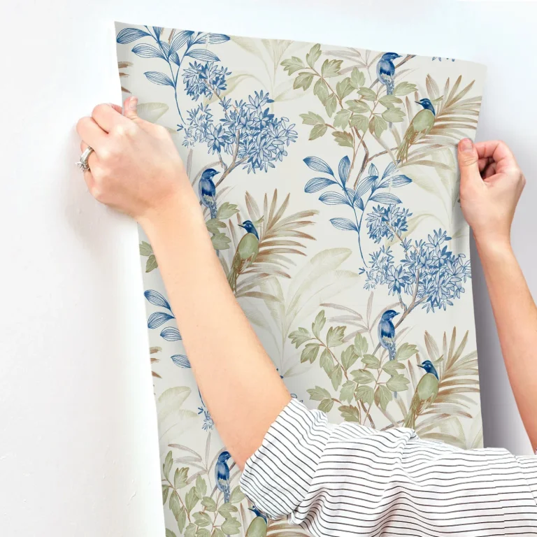 Handpainted Songbird Wallpaper - Green/Blue — Ảnh 6