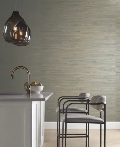 Candice Olson Jute Wallpaper - Gold/Smokey Blue