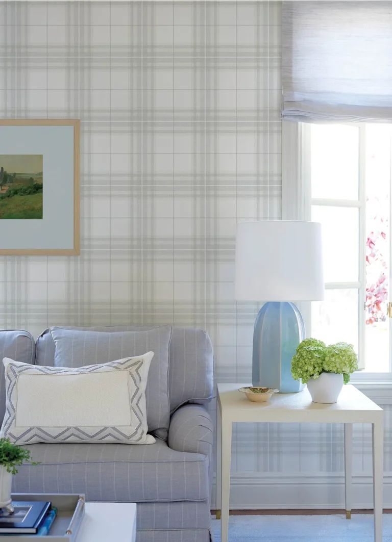 Chesapeake Cabin Check Plaid Wallpaper - Grey — Ảnh 5