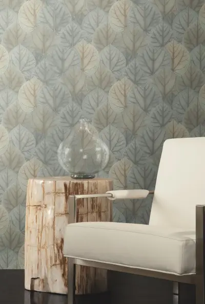Candice Olson Leaf Concerto Wallpaper - Blue/Taupe