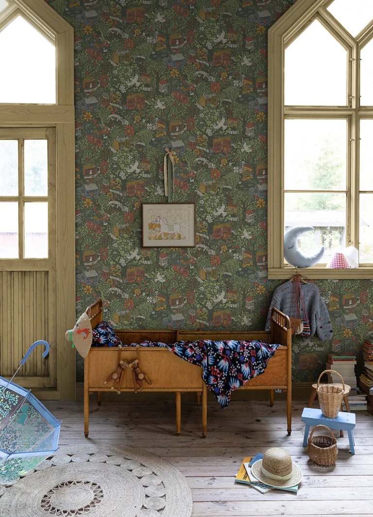 Bygga Bo Woodland Village Wallpaper - Green