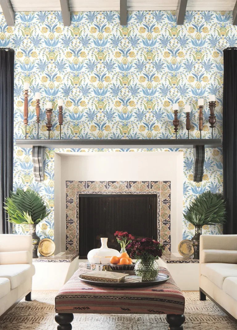 Seaside Jacobean Wallpaper - White/Yellow/Blue — Ảnh 3