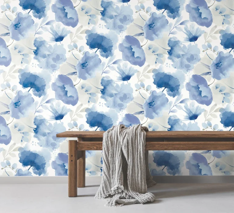 Watercolor Bouquet Wallpaper - Cobalt — Ảnh 2