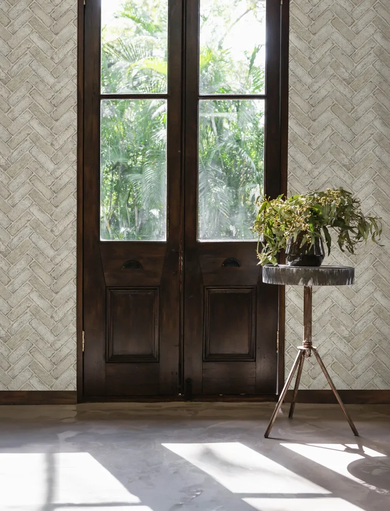 Chesapeake Canelle Brick Herringbone Wallpaper - Taupe — Image 4