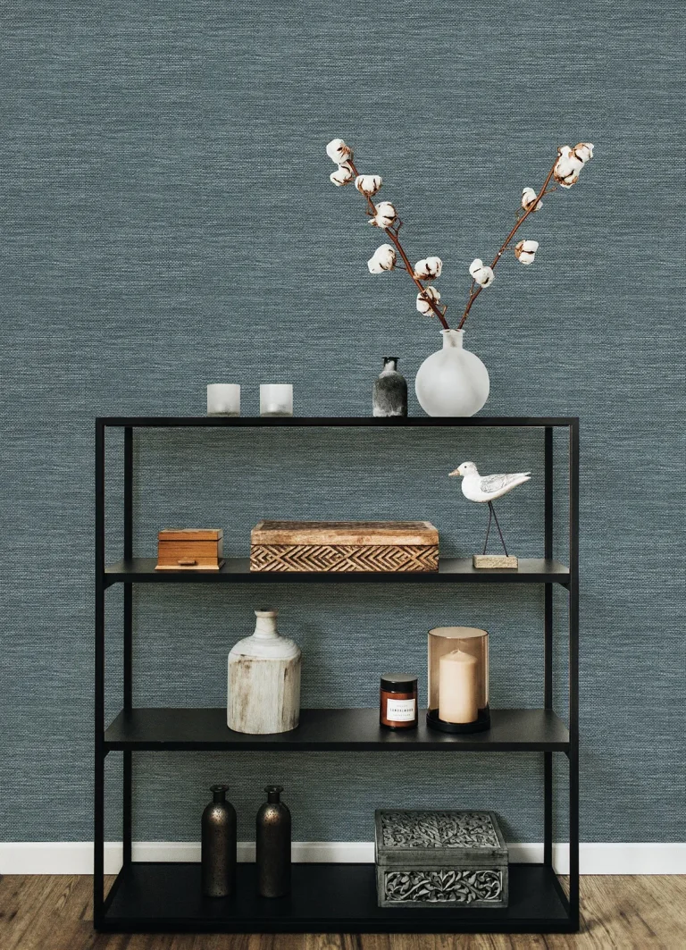 Malin Faux Grasscloth Wallpaper - Dark Blue — Ảnh 3
