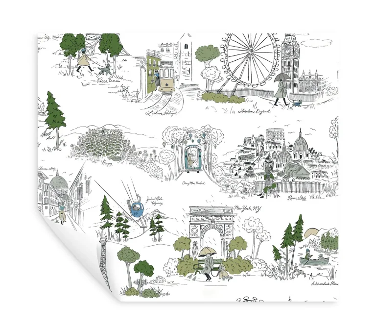 Rifle Paper Co. Travel Sketches Globetrotter Peel and Stick Wallpaper - Blue — Ảnh 6