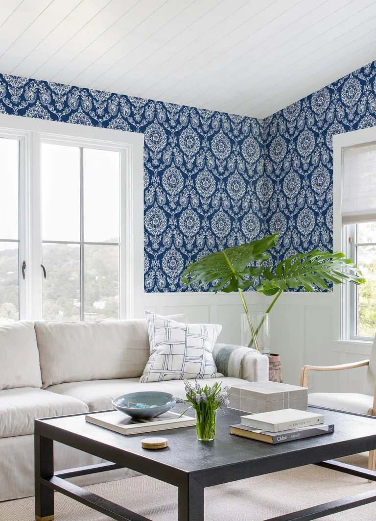 Chesapeake Helm Damask Floral Medallion Wallpaper - Navy — Ảnh 4