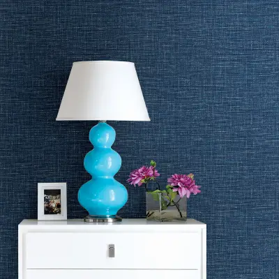 Exhale Faux Grasscloth Wallpaper - Dark Blue