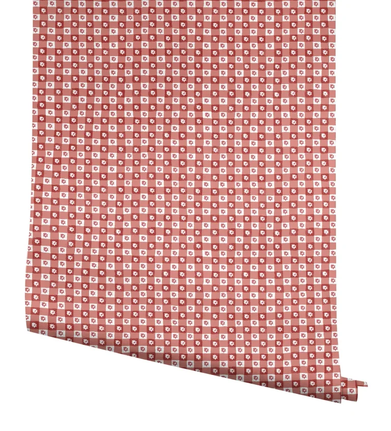 Rifle Paper Co. Daisy Gingham Floral Check Peel and Stick Wallpaper - Red — Ảnh 4
