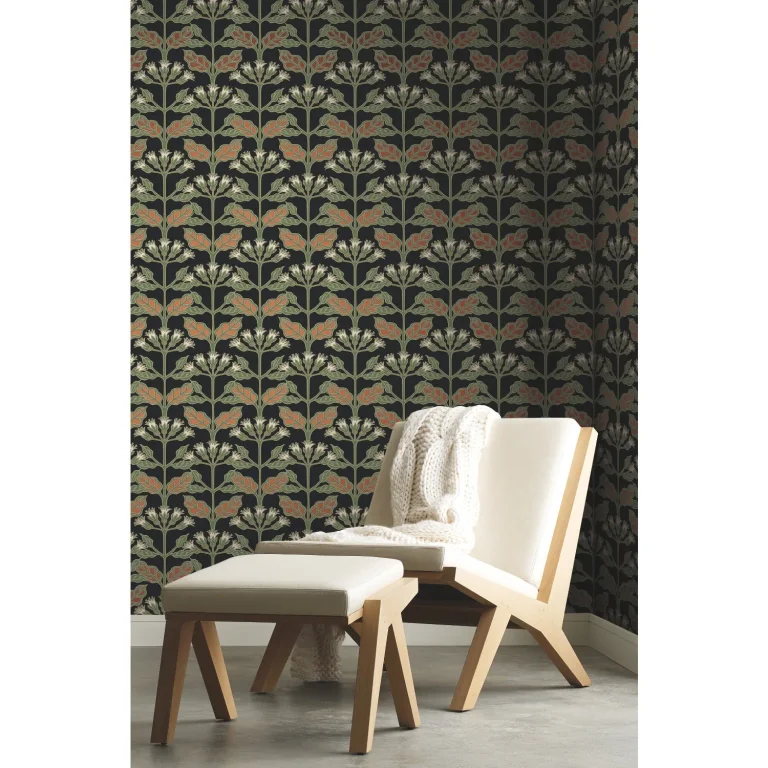 Ronald Redding Tracery Blooms Wallpaper - Black/Multi — Ảnh 4