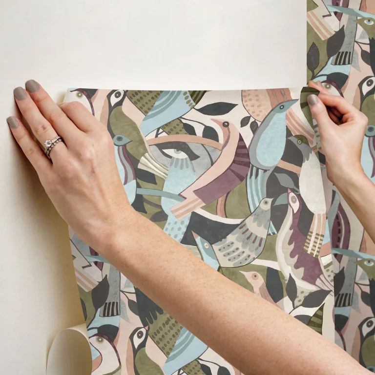 Fauvust Flock Abstract Peel and Stick Wallpaper - Plum — Ảnh 2