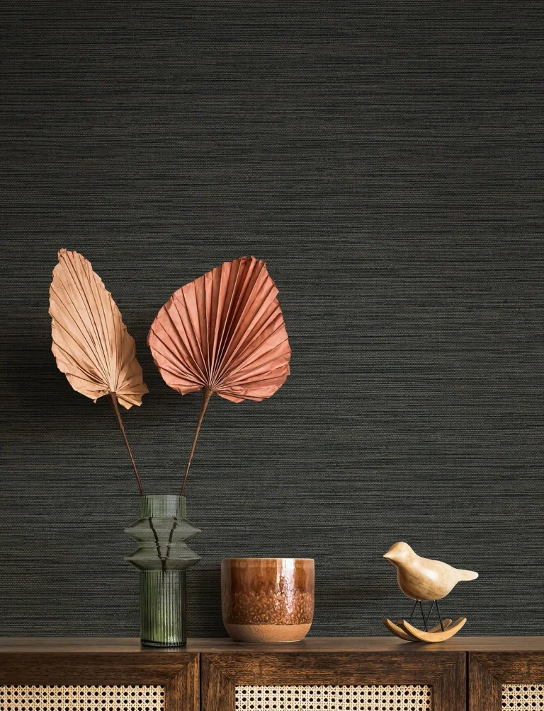 Sheehan Faux Grasscloth Wallpaper - Black — Ảnh 5