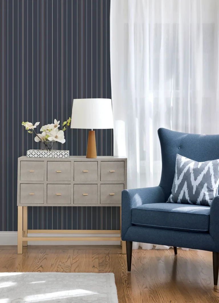 Chesapeake Lascelle Modern Pinstripe Wallpaper - Navy — Ảnh 3