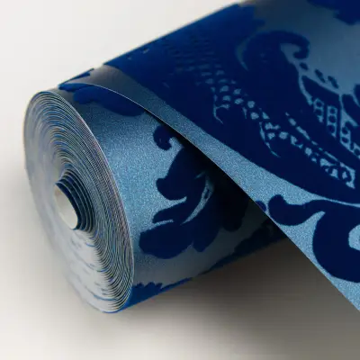 Shadow Flocked Damask — Blue