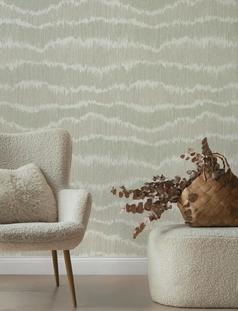 Wiggle Ikat Stripe Wallpaper - Natural/Green — Ảnh 5