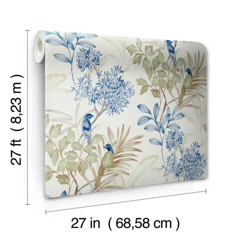 Handpainted Songbird Wallpaper - Green/Blue — Ảnh 3