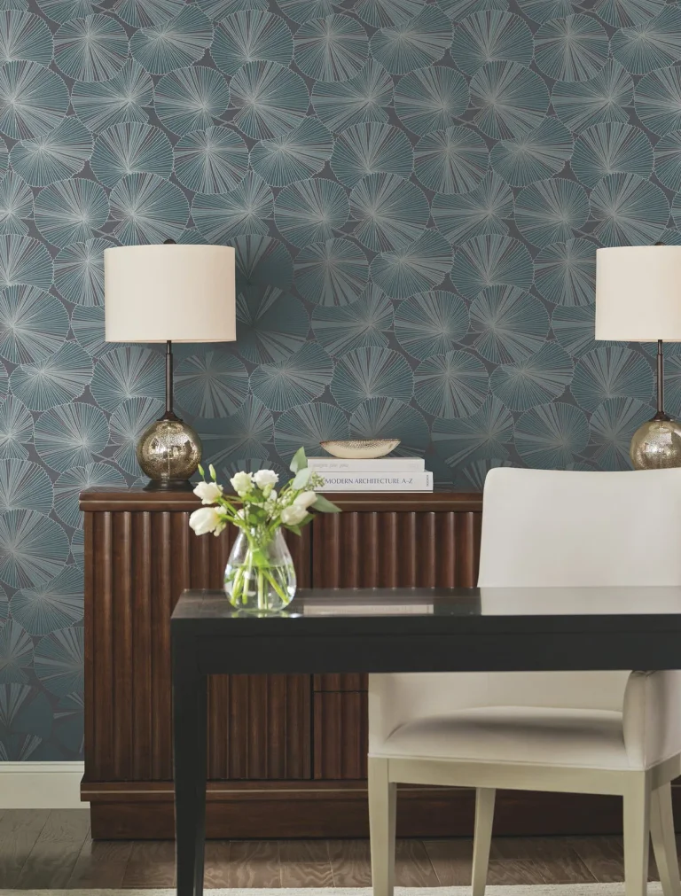 Candice Olson Layered Lily Pads Wallpaper - Deep Blue