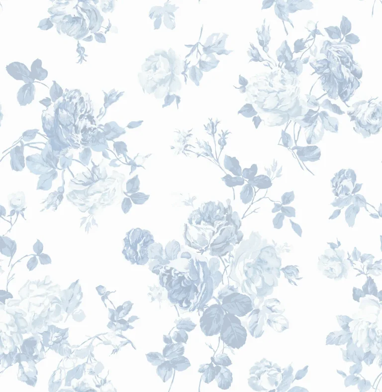 LoveShackFancy Everblooming Rosettes Cabbage Rose Bouquets Wallpaper - Sky Blue — Ảnh 5