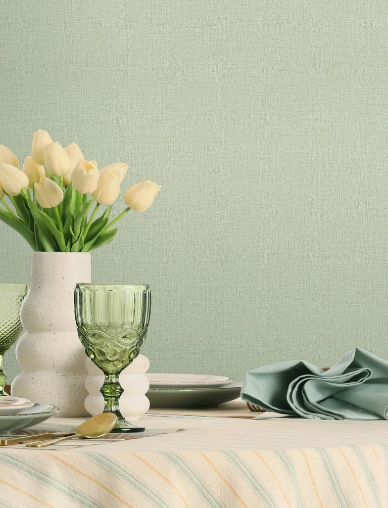 Chesapeake Sonia Faux Linen Wallpaper - Light Green — Ảnh 4