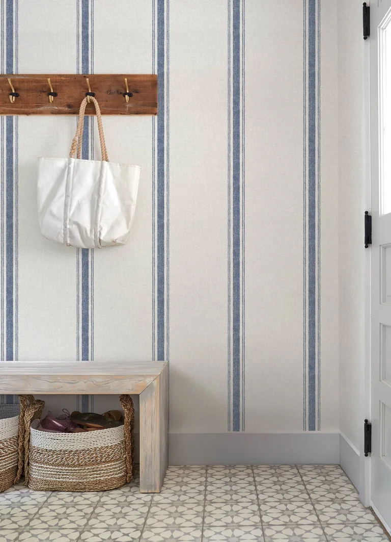 Chesapeake Linette Fabric Stripe Wallpaper - Denim — Image 5