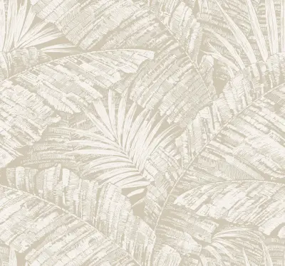 Palm Cove Toile Wallpaper - White/Taupe