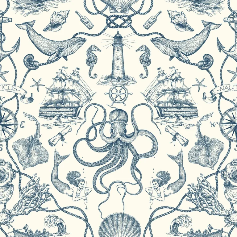 Deep Sea Toile Wallpaper - Blue — Image 3