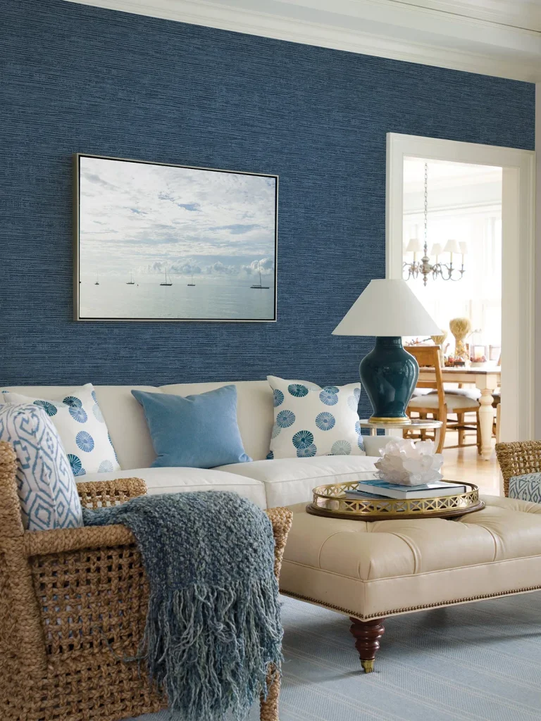 Tiverton Faux Grasscloth Wallpaper - Indigo — Ảnh 4