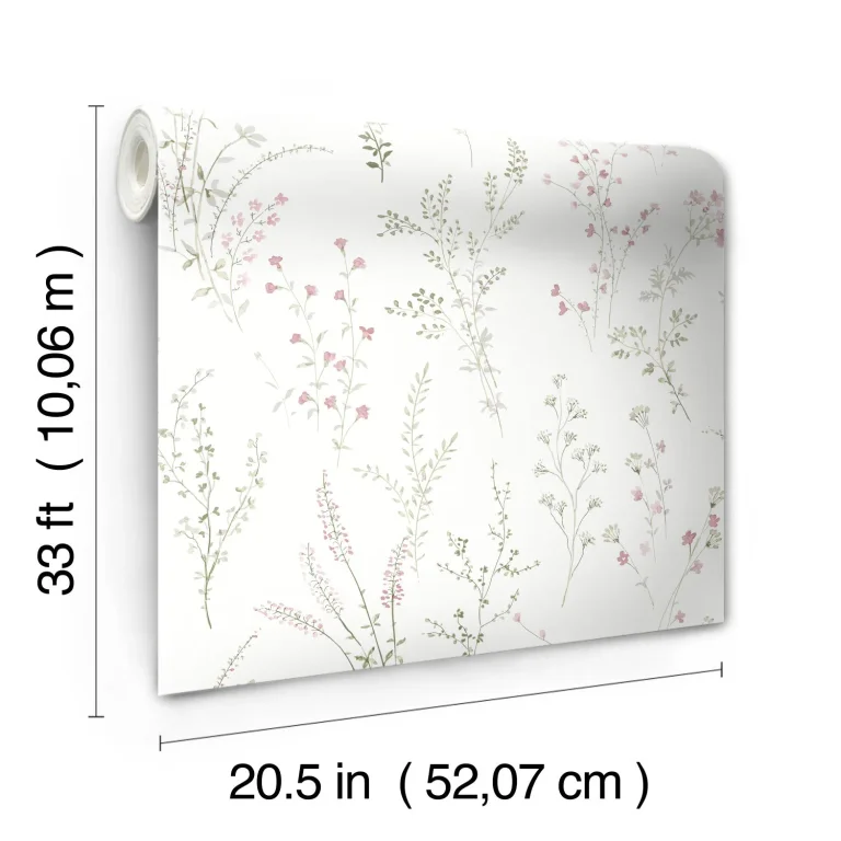 Wildflower Sprigs Wallpaper - Pink/Green/Grey — Image 6