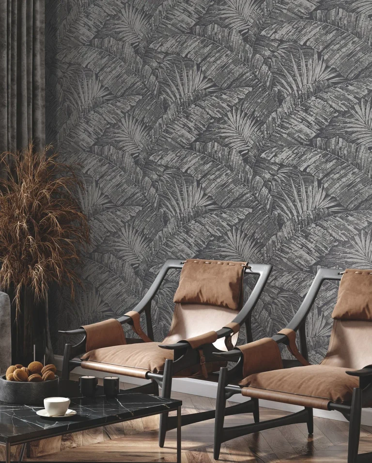 Palm Cove Toile Wallpaper - Silver/Black — Ảnh 4