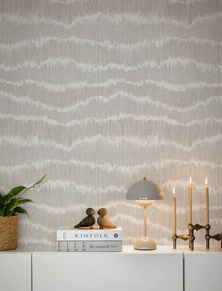 Wiggle Ikat Stripe Wallpaper - Natural/Grey — Ảnh 3