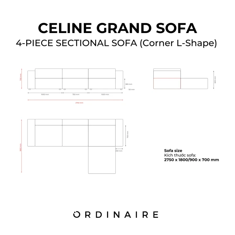 CELINE GRAND SOFA - 4-PIECE SECTIONAL SOFA (Corner L-Shape) — Ảnh 10